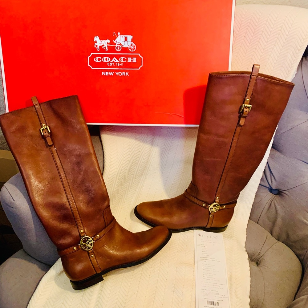 🐴COACH  Mulan Calf Leather Riding Knee High BOOTS!  Chestnut BROWN 6.5M w/Box